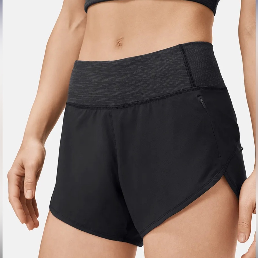 Outdoor Voices Black Athletic Shorts with Heathered Gray Waistband